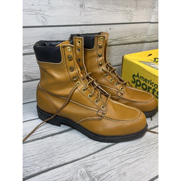 American sportsman Boots Mens Size 10 Vintage Brown Leather Lace Steel Toe Work - Picture 3 of 12